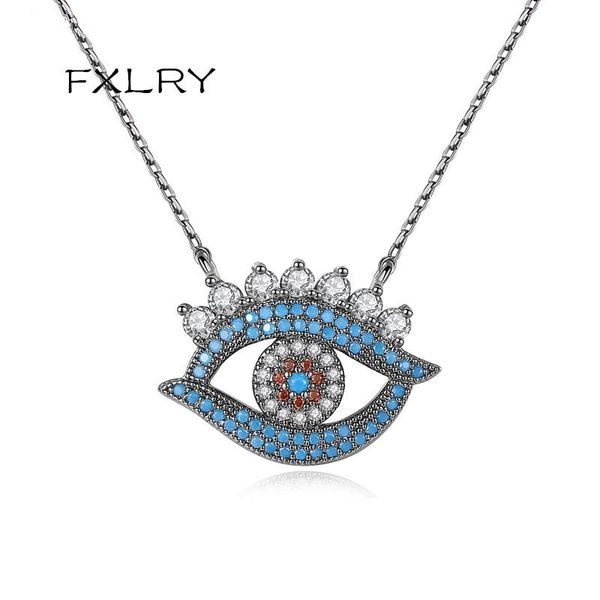

pendant necklaces fxlry design creative jewelry black gold color enchantment blue zircon vivid eye for girl to gift, Silver