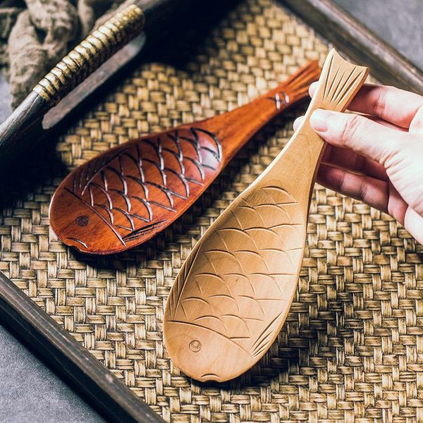 

wooden fish pattern rice spoon kitchen cooking tools utensil scoop paddle tableware spoons