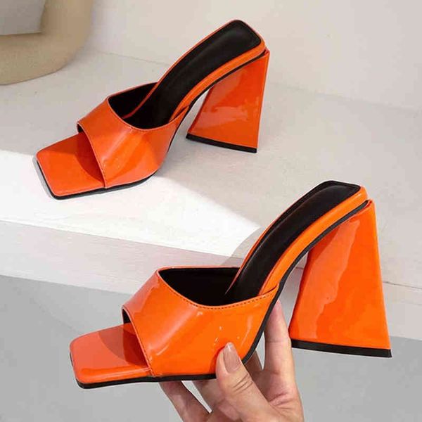 

high heeled summer slippers, open dress shoes, orange, black, sexy, sizes 35-41