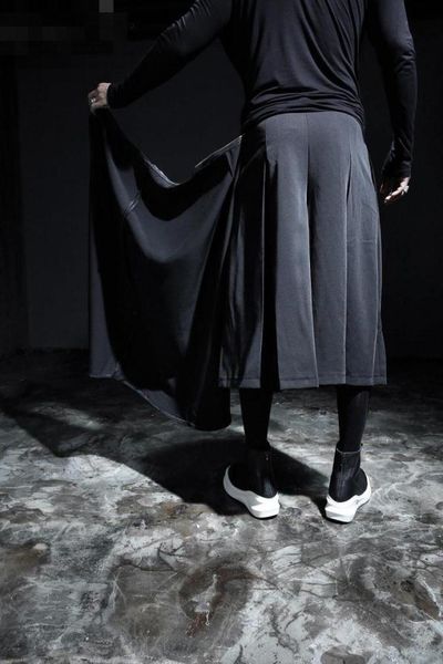 

27-44men's punk goth slant slacks culottes men's version of the zipper wrap skirt size wide leg pants cropped., Black