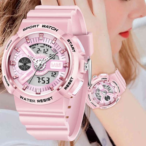 Lige Neue Sport Frauen Quarz Digitale Uhr Kreative Tauchen Uhr Damen Wasserdichte Alarm Uhr Dual Display Uhr Montre Femme Q0524