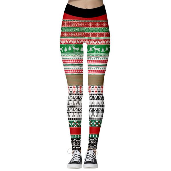 

plus size pants christmas trousers pant for women lady casual elasticity skinny leggins mujer high waist workout printing stretchy leggings, Black