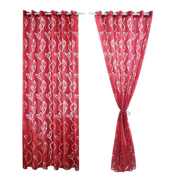 

curtain & drapes 2pcs leaf printed fashion single side window screening creative gauze (red, 100x250cm)