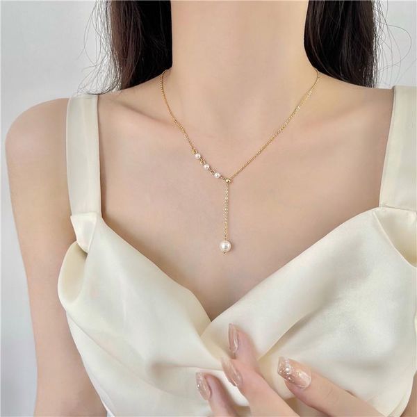 

chains dzot trendy sweet simple small clear pearl pendant necklace collarbone chain for party female temperament jewelry, Silver