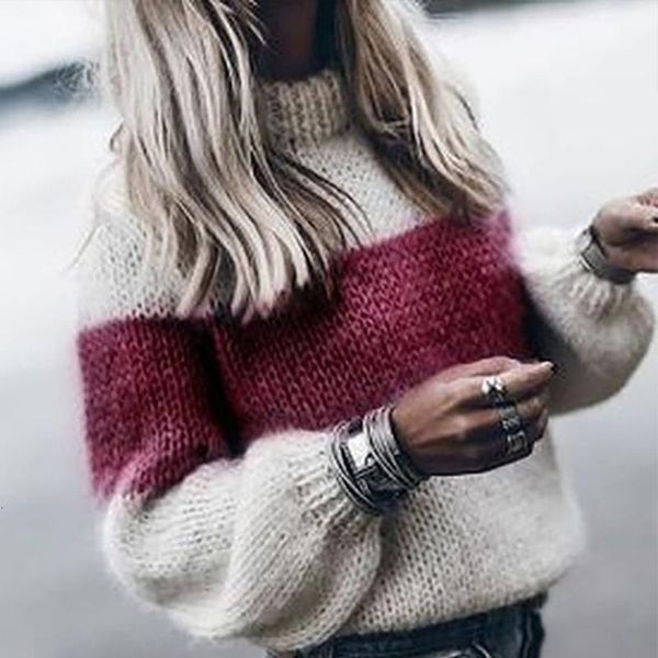

women's sweaters long sleeve o-neck patchwork pullover for female warm clothes loose knitted sweater autumn winter fashion, White;black