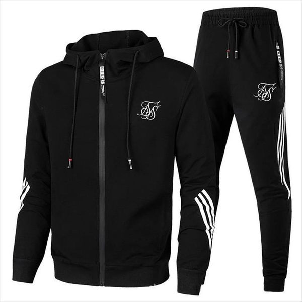 

sik silk clothing pullovers sweater mens tracksuits cotton hoodie two pieces pants sports shirts fall winter track suit, Gray