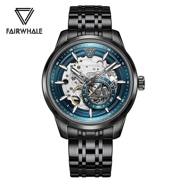 

wristwatches luxury men's fashion casual hollow perspecti automatic mechanical watches luminous hands blue waterproof, Slivery;brown
