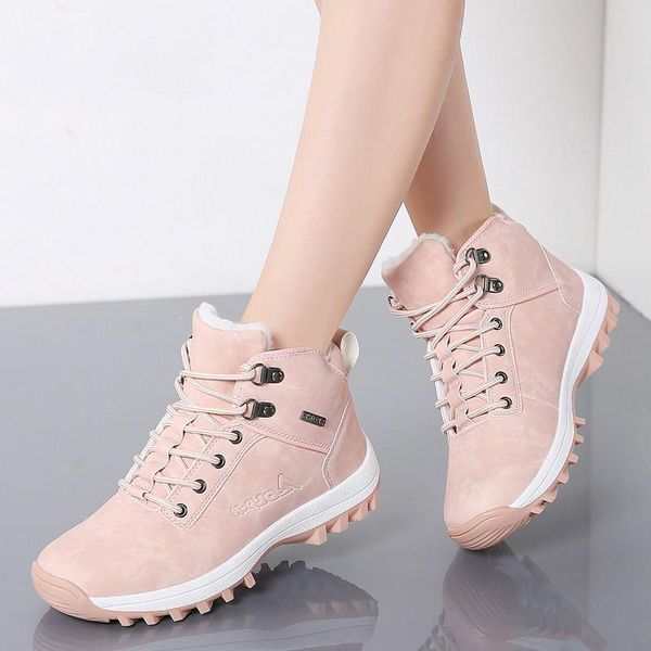 

winter women boots warm fur plush sneakers ankle snow lace-up ladies shoes, Black