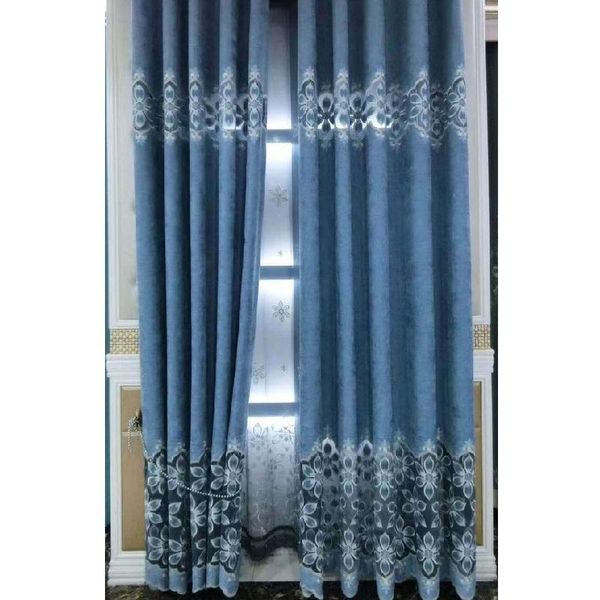 

curtain & drapes modern laser six-leaf embroidered curtains for living room bedroom blue tulle classical decoration