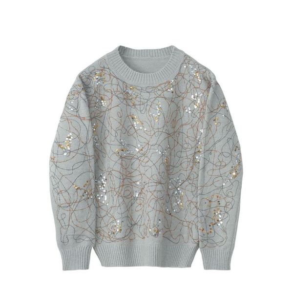 

women's sweaters 2021 spring sweatercrew neck long sleeve sequins gray apricot womens sweater pullover s  l, White;black