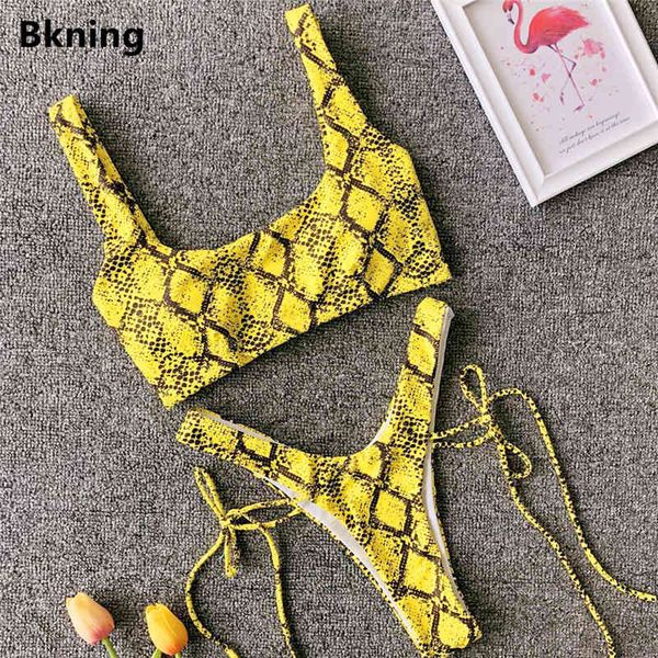 

swimwear women's wholesale-bkning yellow snake bikini summer neon high leg lady leopard print 2 piece thong bathing suit pad bandage tr, White;black