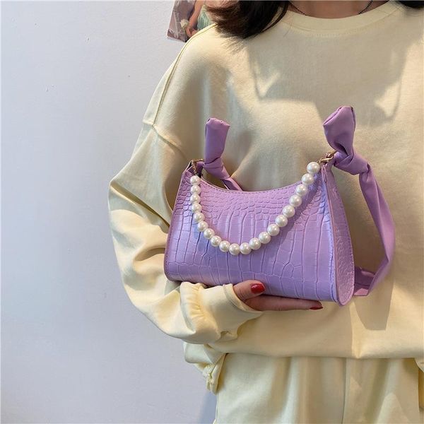

evening bags women's bag 2021 trend women handbag baguette fashion pearl pendant leather crocodile pattern underarm for