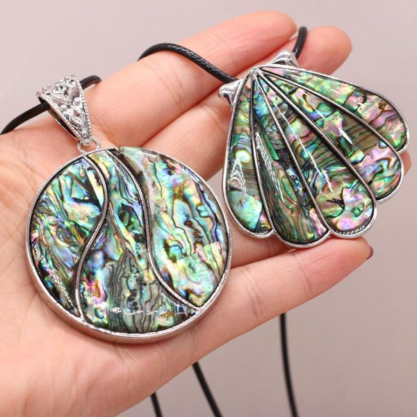 

chains style natural shell alloy necklace geometry pendant leather cord 2mm charms for elegant women love romantic gift, Silver