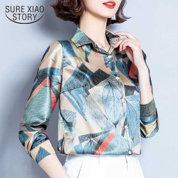 

long sleeve womens and blouses ol chiffon blouse shirts korean button printing floral blusas feminias 7921 50 210528, White
