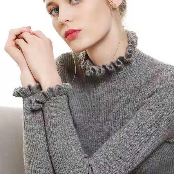 

women's sweaters autumn and winter women wool sweater lace half high neck solid elastic slim knit bottomed blouse, White;black