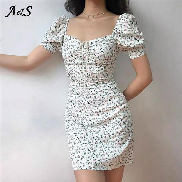 

party dresses anbenser women summer dress retro boho tie neck floral print mini white elegant puff sleeve korean vestidos, White;black