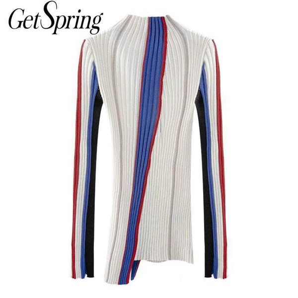 

getspring women dress asymmetry hem knitted sweater es patchwork stretch striped slim thin girl fashion es 210601, Black;gray