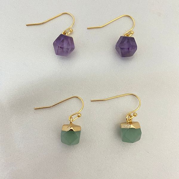 

healing crystal octagon stone earring heart facted shape women cute love quartz dangle earrings, Silver