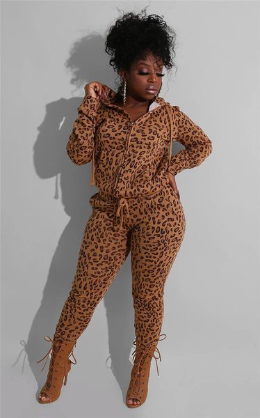

women designer tracksuits 2 piece pants slim long sleeved hooded zipper suits fashion leopard female clothes, White