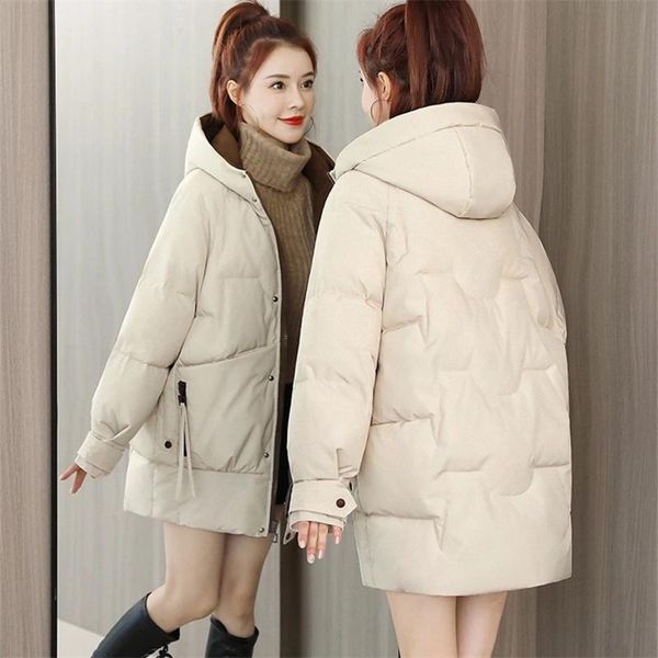 

women's down & parkas 2021 winter fashion mid-length loose hooded long-sleeved thick warm cotton-padded jacket coat trendy h112, Black