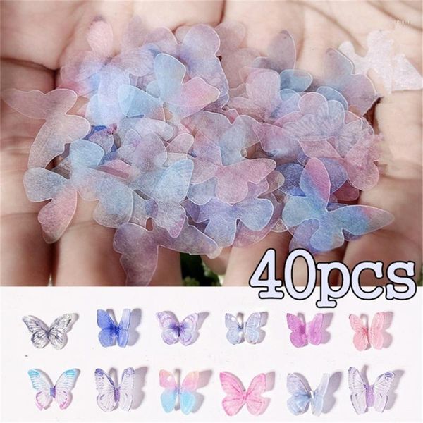 

40pcs/bag diy nail decoration colorful three-dimensional simulation design butterfly sequins manicure accessories1, Silver;gold