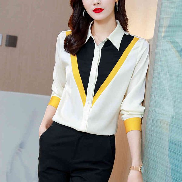 

korean women silk shirts woman satin blouses long sleeve plus size office lady blouse 4xl 210427, White