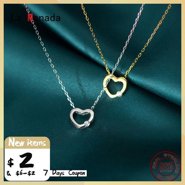 

chains la monada 39+3cm silver necklace for women fine 925 jewelry fashion hollow heart neck pendants woman