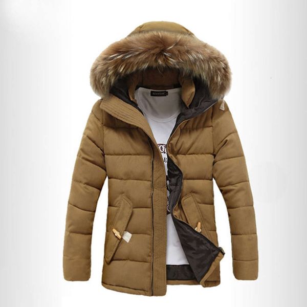 

men's down & parkas collars cotton-padded clothes cultivate one's morality in the long quilted with velvet thickening hooded jacke, Black