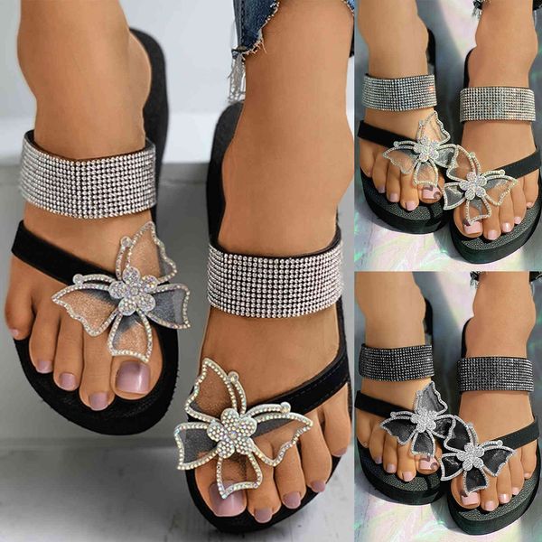 

women slippers summer fashion ladi butterfly rhintone flat bohemian casual sandals breathable beach sho wedg, Black