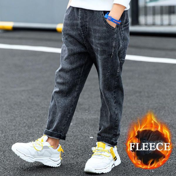 

teenage boys jeans winter fleece thick kids pants baby trousers for children pantalon 10 12 14 years, Blue