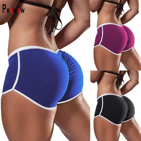 

women's shorts prowow women fitness sport hip lift train clothes 2021 summer elastic waist pants running short leggings tights, White;black