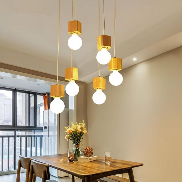 

pendant lamps nordic light woden lamp for home lighting modern hanging aluminum lampshade led bulb kitchen e27 ing