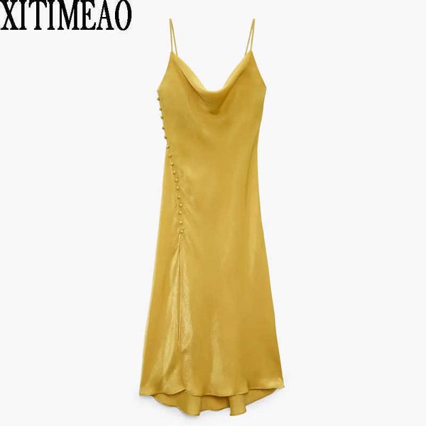 

za summer woman party night dress fashion yellow slit slim midi off shoulder sling es vestidos 210604, Black;gray