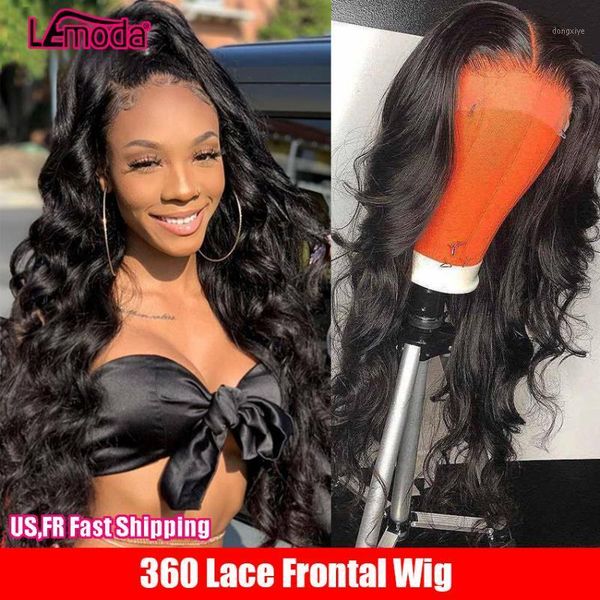 

lace frontal wig body wave pre plucked with baby hair 150% lemoda 360 human remy1, Black;brown