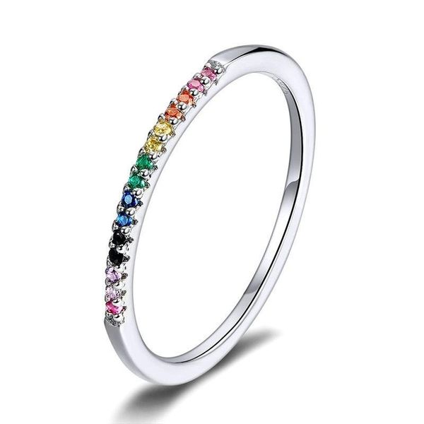 

cluster rings eamti style colorful zircon inlaid s925 sterling silver ring women fashion platinum plated simple wedding bands for couple, Golden;silver