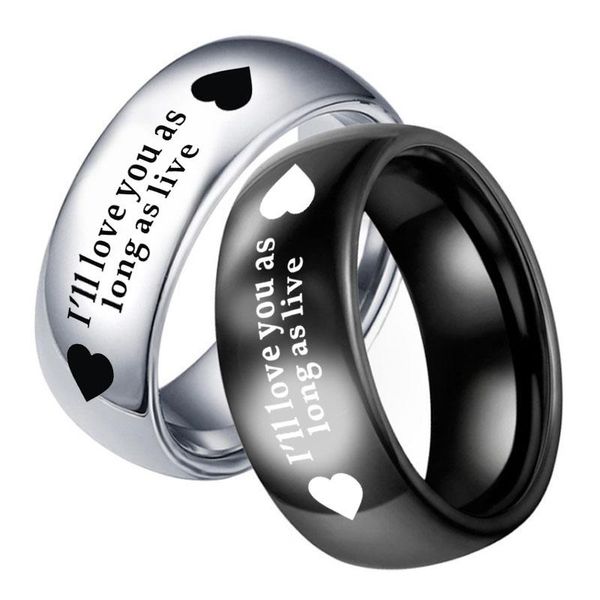 

wedding rings romantic stainless steel black heart love couple jewelry engrave i you as long live engagement ring, Slivery;golden