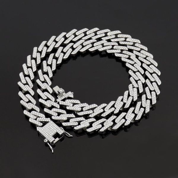 

chains hip hop iced out cuban link chain necklace bracelet set man's bling full rhinestone gold silver streetwear rock rapper jewelry
