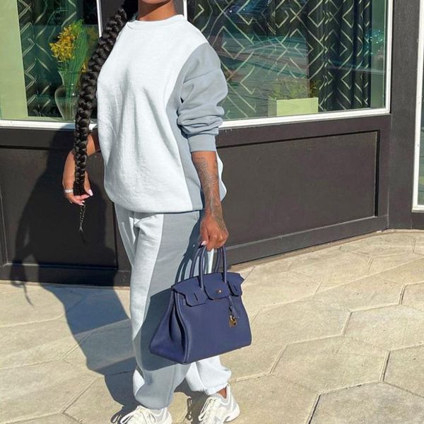 

women's two piece pants autumn winter color matching sweatshirt fabric 2 pc set casual tracksuit streetwear suit, White