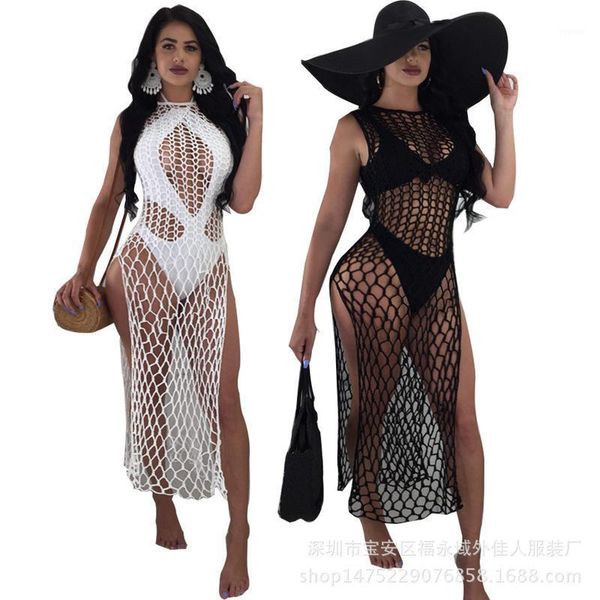 

beach wear women swimsuit cover-ups saida de praia pareo plage wishebay for nets summer hollow split dress acetate solid women's swimwe, White;black