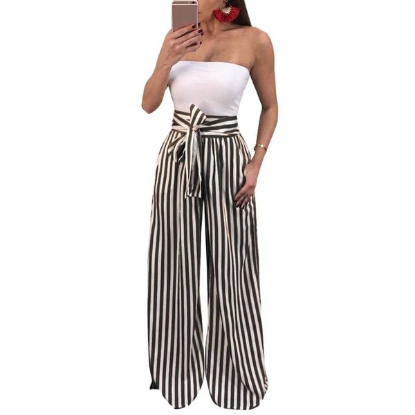 

women's pants & capris fashion high waisted wide leg women trousers autumn elegant pocket casual striped bow tie drawstring loose palaz, Black;white