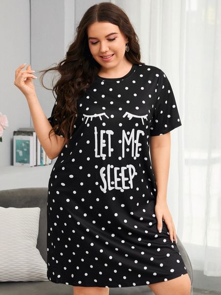 

plus size slogan graphic night dress q7tm#, Black;white