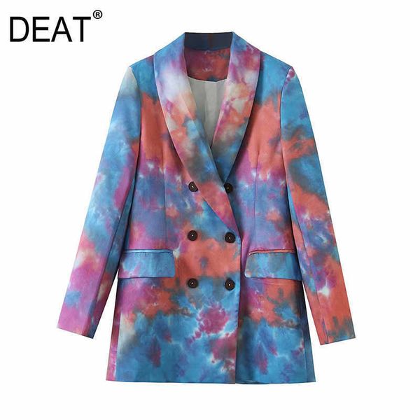 

[deat] women tie-dye hit color leisure blazer lapel long sleeve loose fit jacket fashion spring autumn 13t202 210527, White;black