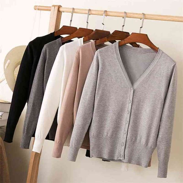 

women solid cardigan casual long sleeve v neck crochet knit female autumn winter sweater coats 210416, White;black