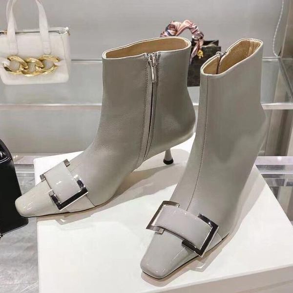 

boots luxury fashion square toe thin heels women shoes collections ankle zip female, Black
