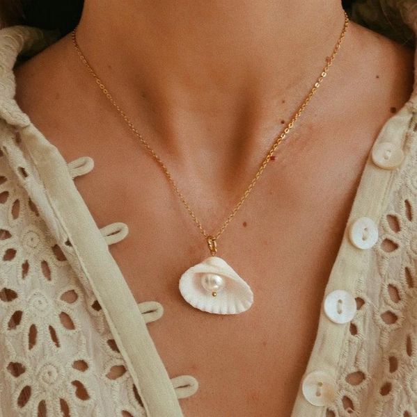 

chains ins style gold plated shell pendant necklace clavicle chain stainless steel jewelry fashion women gift, Silver