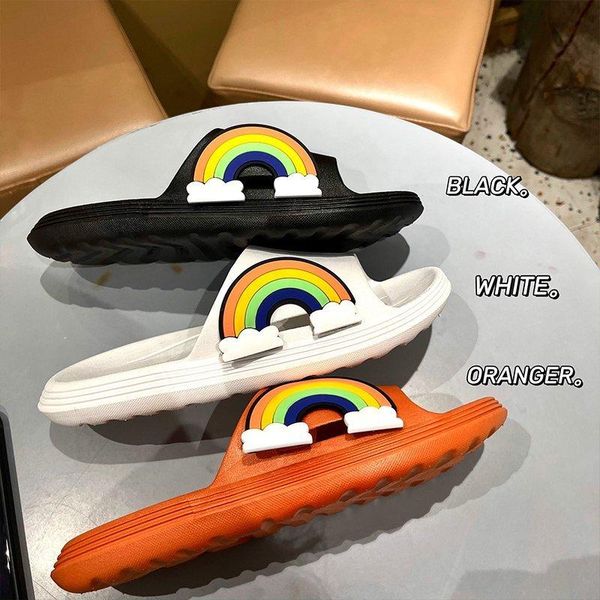 

slippers summer women indoor flat women's flip flops female non-slip bathroom home rainbow zapatillas de hombre, Black