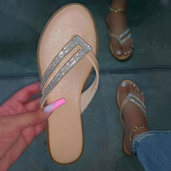 

women rhinestone slippers summer roman flat sandals clip toe beach flip flops ladies shoes outdoor casual, Black