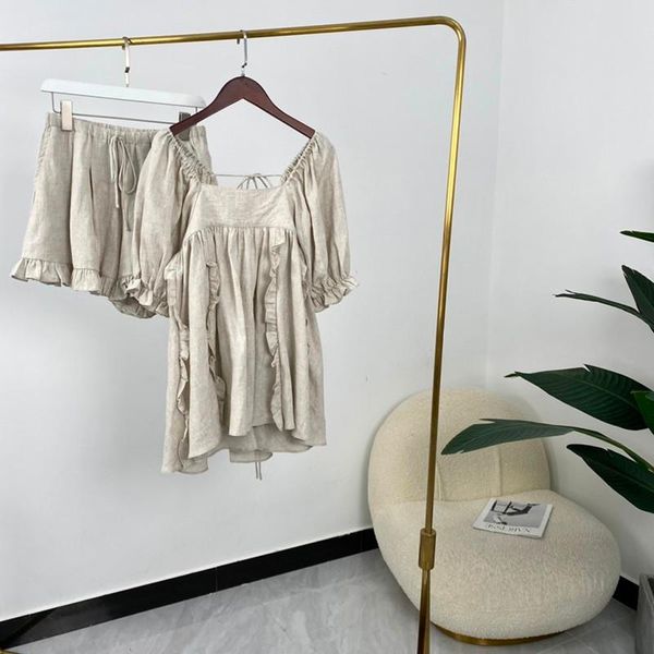 

women's tracksuits summer ladies ruffles loose blouses and shorts, Gray