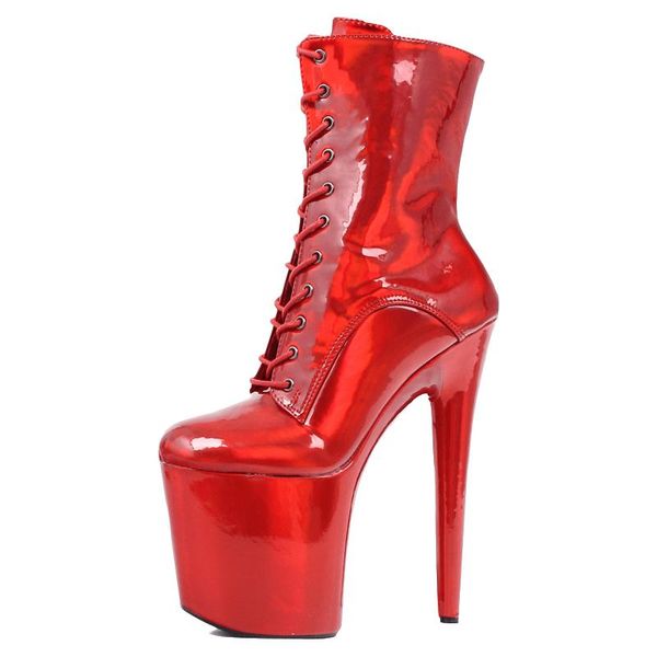 

stripper dancer 8" high heel platform magic color lace up ankle boots, Black