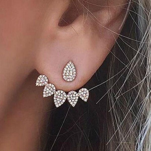 

stud full rhinestone back hanging drop shape earrings, Golden;silver